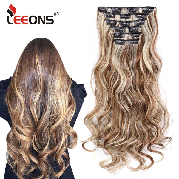 Синтетические парики Leeons Hair Curly Clip в парике 16 кусочков зажимов фальшивые 49 цветов 230630