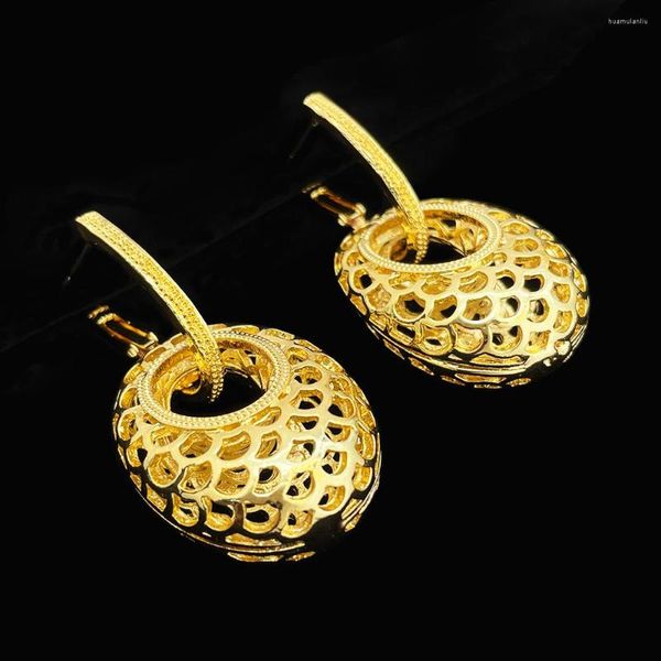 Brincos pendentes vintage banhado a ouro 24K circular oco para mulheres joias de dinheiro antigo design simples enquanto vestido 2023 em