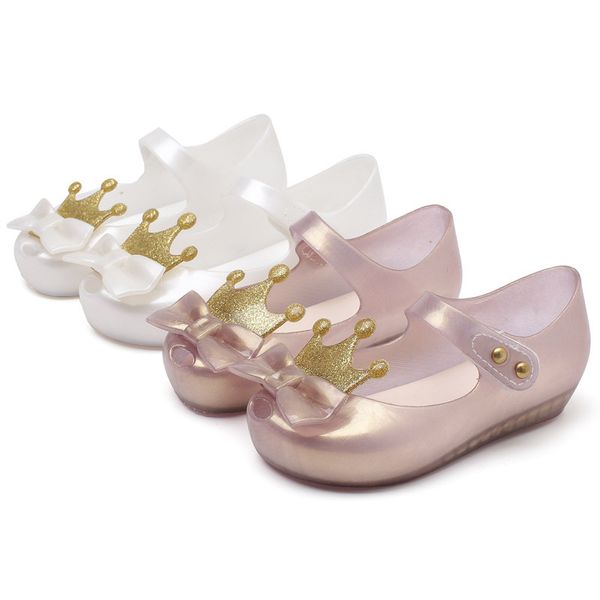 Minisandálias infantis Fall Crown Bow PVC Jelly Sandálias para meninas Boca de peixe sapatos individuais
