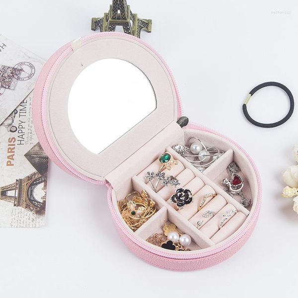 Bolsas para joias Moda Feminina Organizador de Maquiagem Caixa de Viagem Menina Beleza Colar Brinco Coleção Estojo com Espelho Engrenagem Acessórios