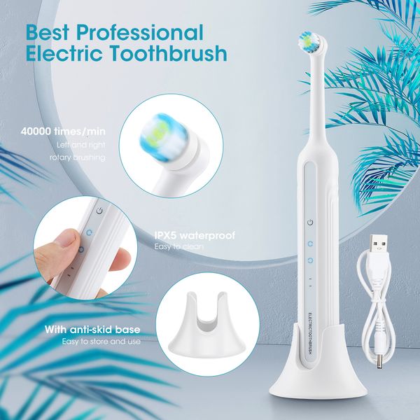 Toothbrush Electric Rotary Toothbrush Adult 360° Rotation 40000/min Clean USB Charging Tooth Brush Whiten Teeth Oral Care 3pcs Brush Heads 230629