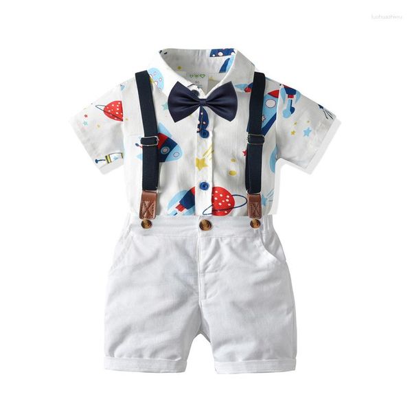 Conjuntos de roupas para meninos, roupas para bebês, macacão, alça, shorts brancos, 4 peças, crianças, formal, 1-3 anos, vestido de aniversário