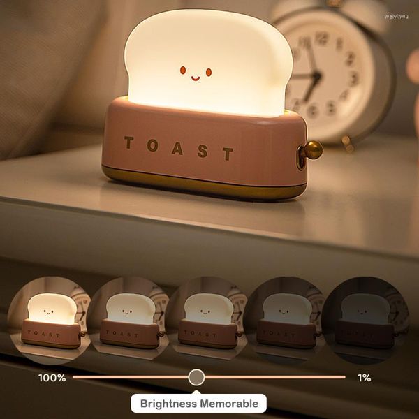 Luci notturne Toast Lampada per bambini Carino Tostapane Dimmerabile Led Ricaricabile Portatile Luminosità regolabile Pane