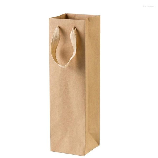 Embalagem para presente com 36 sacolas de papel kraft marrom sólido com corda resistente - 4 polegadas x 13,8 polegadas, ideal para presentes com vinho