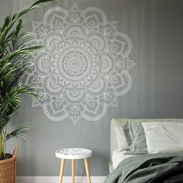 Conjuntos de decalques de mandala de tamanho grande, decoração de casa de vinil para sala de estar ou quarto, adesivo de parede de vinil estilo boho indiano, papel de parede a871