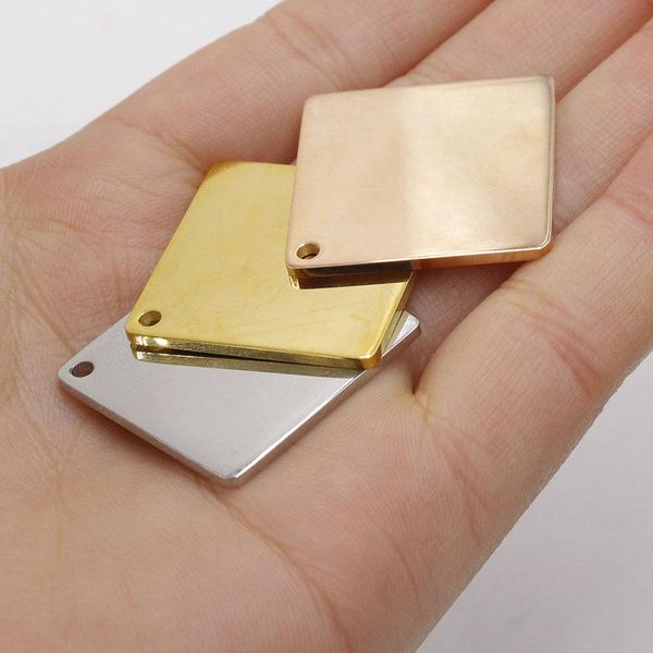 Medidores 25mm de aço inoxidável em branco quadrado tag pendente de aço/ouro/rosa quadrada encantamento de metal personalizado espelho polido por atacado 10pcs