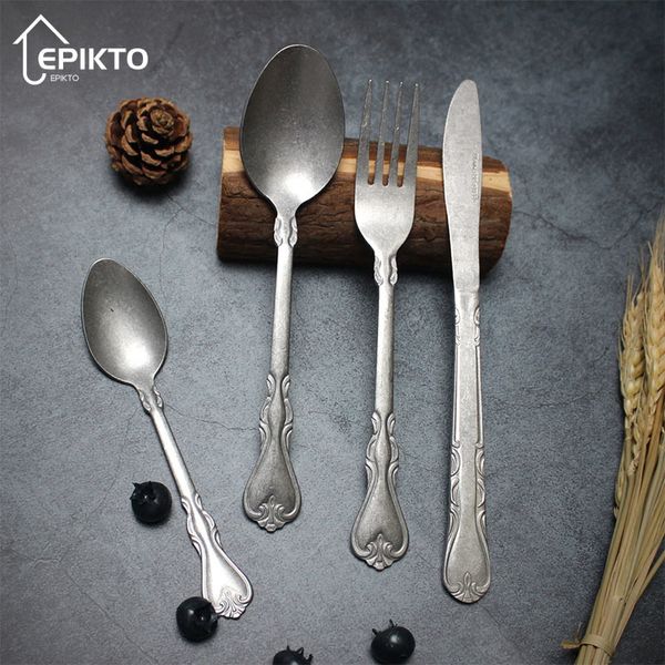 4 pçs Vintage Colher Faca Garfo Tiro à Mesa Adereços Pográficos Colheres de Café Cozinha Retrô Decoração de Alimentos Estilo Antigo Utensílios de Mesa 230629