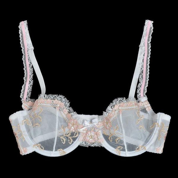 YANDW sexy sutiã feminino bordado de renda floral transparente ultrafino 70 75 80 85 90 95 100 A B C D E F UE EUA Reino Unido Tamanho padrão 210623208o