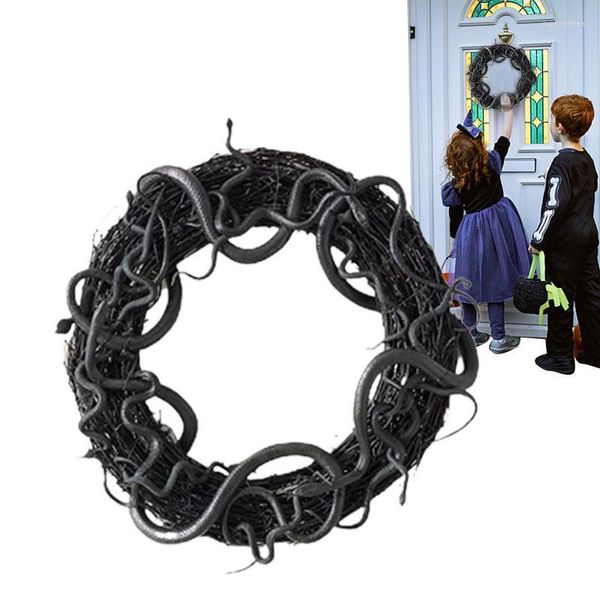 Декоративные цветы, страшный венок на Хэллоуин со змеями и ротанговыми черными подвесными гирляндами для входной двери, окна, стены, вечеринки