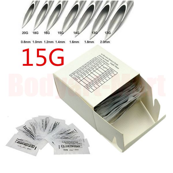 Aghi per tatuaggio 100PCS 15G Aghi per piercing per il corpo Aghi per piercing in acciaio sterilizzato Fornitura di aghi per piercing da 1,4 mm PNC-15G # 230630