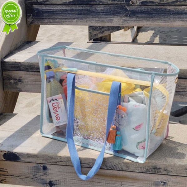 Neue Kinder Sand Weg Protable Transparent Tasche Kinder Spielzeug Lagerung Taschen Schwimmen Große Strand Tasche für Handtücher Frauen Kosmetik Make-Up tasche