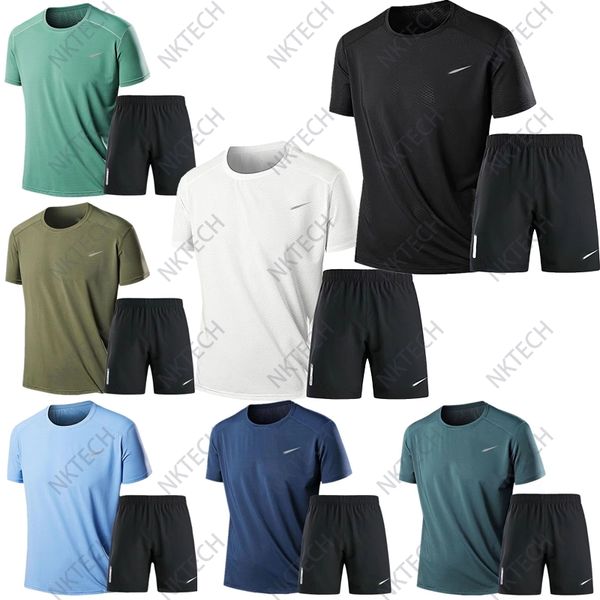 Herren-Sportset, Sommer-Eisseide, schnell trocknend, kurzärmelige Laufkleidung, Fitness, große Größe, atmungsaktiv, lässig, lockere Shorts, Kurzarm-Set-Kombination