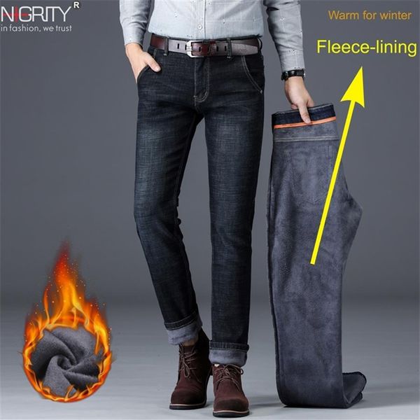 NIGRITY hiver thermique chaud hommes polaire décontracté jean droit Stretch épais Denim flanelle doux pantalon pantalon classique grande taille42 2259n