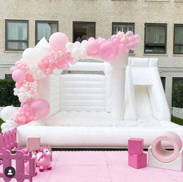 3 m/4 m/pvc jumper inflável casamento branco salto combinação castelo com escorregador e poço de bola cama de salto castelo inflável rosa bouncer casa moonwalk para brinquedos divertidos