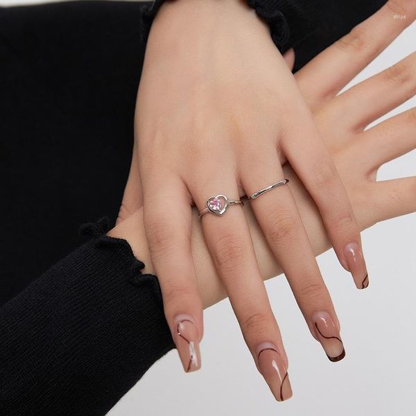 Cluster-Ringe Ventfille 925 Sterling Silber Liebe Herz Ring für Frauen Rosa Zirkon ausgehöhlt Schmuck Liebhaber Geschenk Tropfen