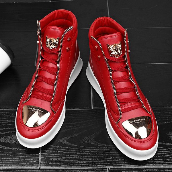 Sapatos sociais Red Snakeskin Tênis de Cano Alto Masculino Tênis Casual Casual Zíper Moda Clube de Luxo Hip Hop Streetwear Sapatos Masculinos Sapatos de Designer 230630