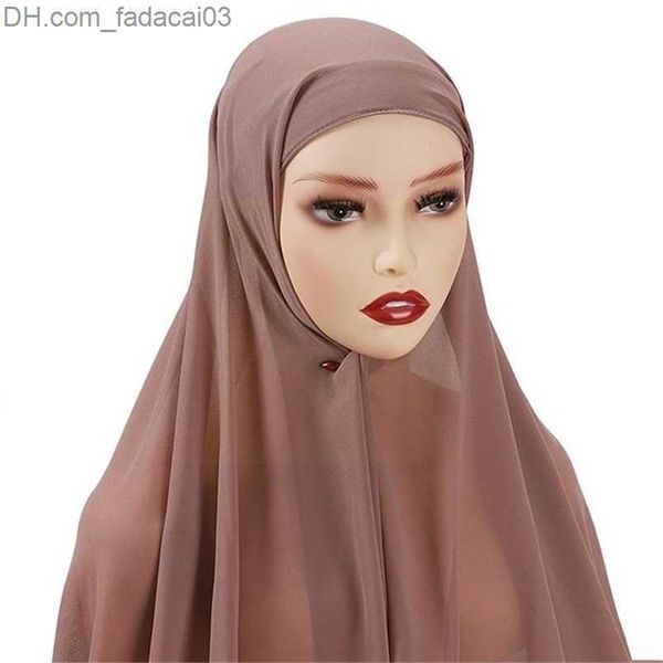 Hijabs cor lisa chiffon hijab cachecol com bandagem antiderrapante tiara islâmico hijabs headwrap moda feminina muçulmano turbante respirável 220816 z230630