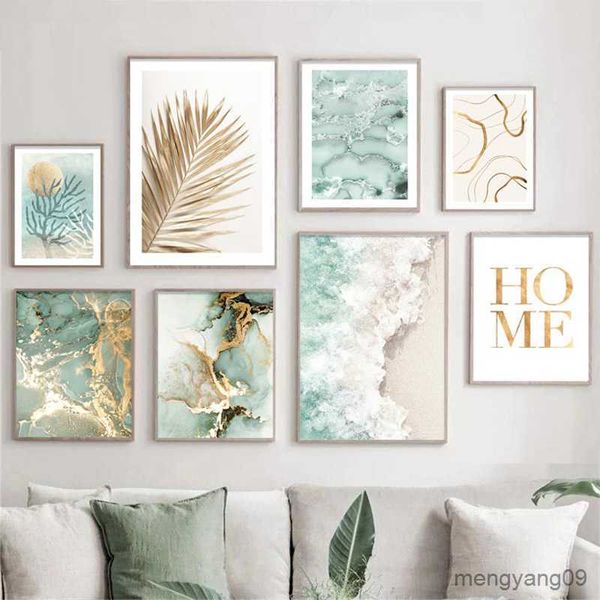 Outros pôsteres de ondas de areia para decoração de casa, pôsteres de palma de ouro, linha verde, impressão de arte em coral, imagens de pintura em tela para decoração de sala de estar R230630