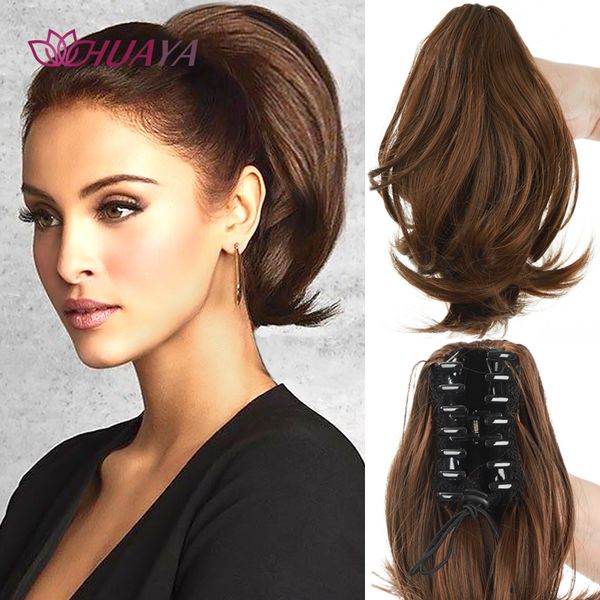 Perucas Sintéticas HUAYA Claw Clip Tail Cabelo Curto Reto Natural Cauda Falso Para Mulheres Cavalo Preto Peruca 230630