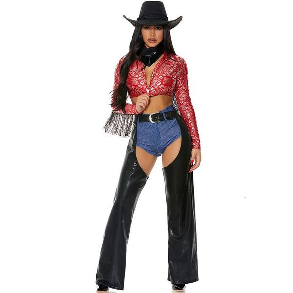 Roupa de banho feminina 6 pçs conjunto festa de halloween fantasia de cowboy para mulheres adultas gótico sexy cowgirl west cosplay uniforme terno fantasias de carnaval 230630