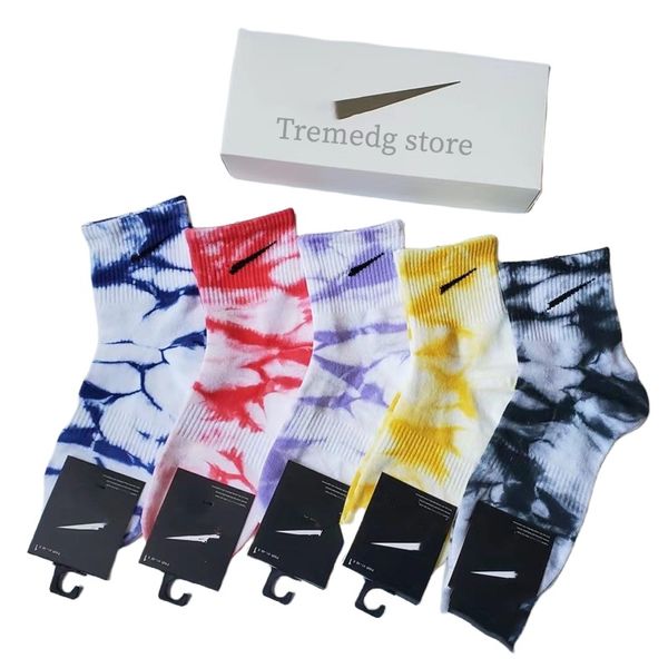 23ss Men's Designer 5 pares/caixa meias esportivas tie-dye chuck meias da moda meias de algodão absorventes de suor meias esportivas de hip hop meias de tubo médio quatro estações par tick