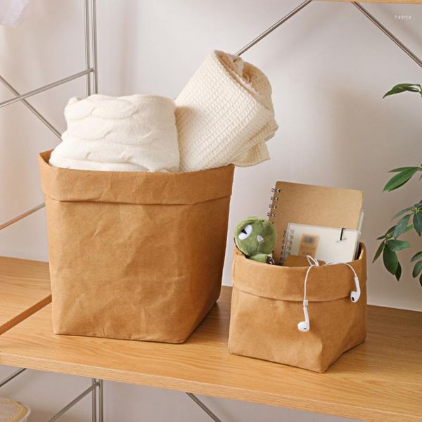 Sacos de armazenamento Saco de papel kraft Recipiente lavável Cesta reutilizável Caixas de mesa Organizador de plantas para alimentos Frutas Brinquedos Lavanderia