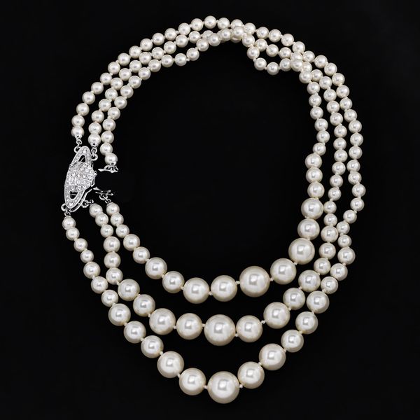 Voller Diamant dreilagige Perlenkette Luxus-Halsketten-Designer für Frauen Halskette Schlüsselbeinketten Modische Schmuckaccessoires