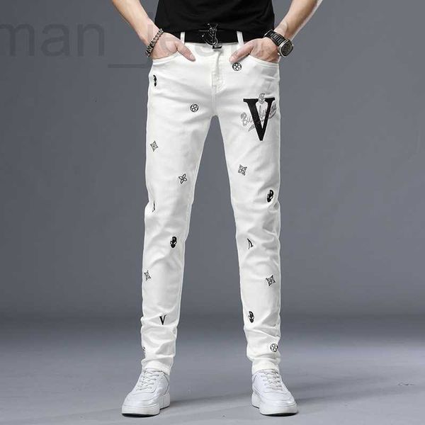 Designer de jeans masculino Jeans branco moda masculina tendência de personalidade de marca calças impressão de diamante quente ajuste fino jovem casual EWXJ