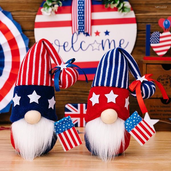 Decoração de festa 2023 chapéu de tricô dia da independência boneca sem rosto com bandeira anão ornamento patriótico americano 4 de julho