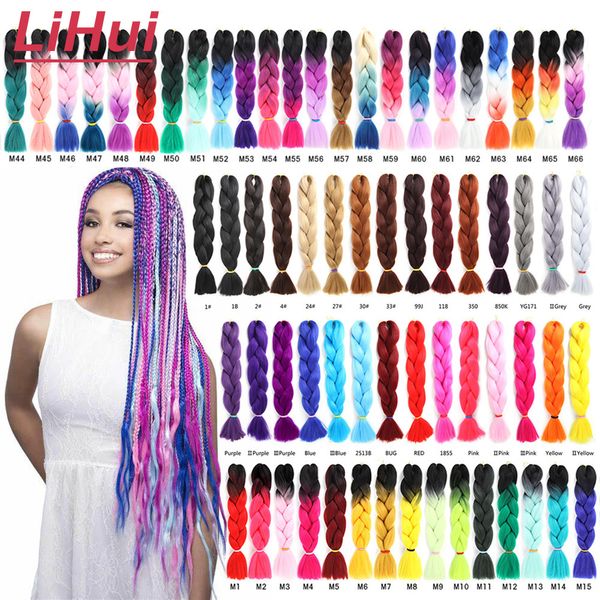 Синтетические парики Lihui 24 дюйма Jumbo Braid Braid Hombre Ombre для женщин DIY косы розовые желто -желтые серого 230630