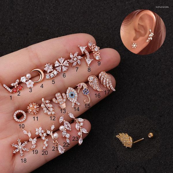 Brincos de 1 peça 0,8 mm haste piercing aço inoxidável para mulheres cor de ouro rosa punhos de orelha bijuterias