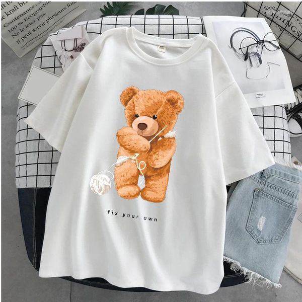 T-shirt da donna Bear Print Fix Your Own Women Men Tshirt Summer Comfort Sweat Shirt Traspirante Loose Girl And Boy Fashion Hip Hop Short