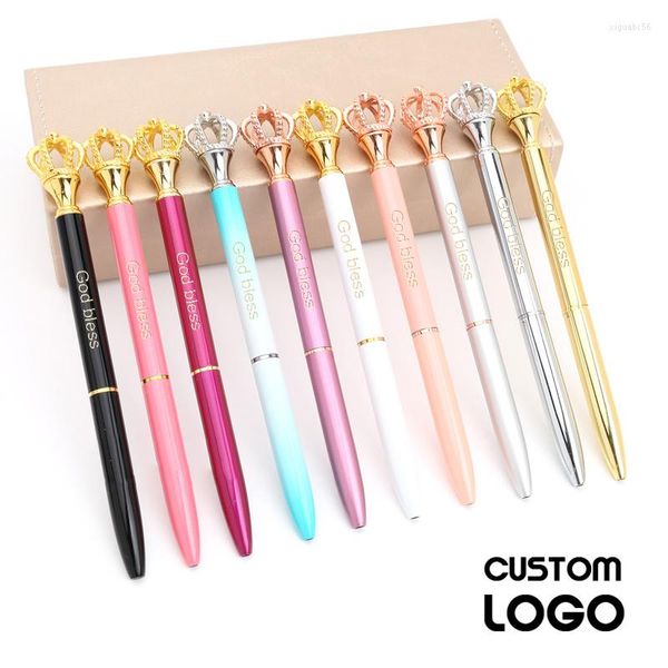 Lettering personalizzato Logo Crystal Pen Creative Princess Crown Penna a sfera Regali di compleanno Cancelleria per ufficio per studenti di fascia alta