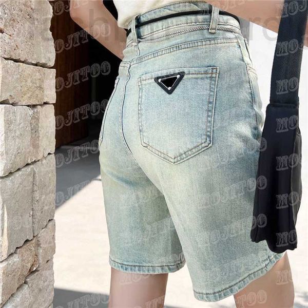 Calças femininas tamanho grande, shorts jeans com crachá de letras para mulheres, design de corrente de metal, calças curtas jeans da moda vintage ASOZ