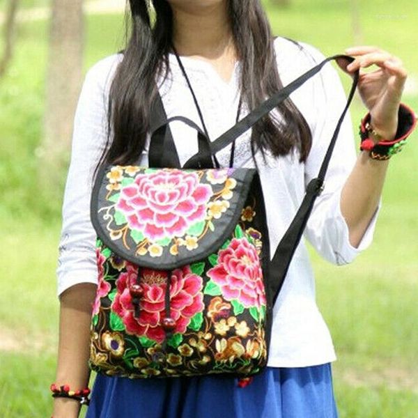Mochila escolar feminina floral bordada mochila de viagem de verão mochila de ombro presente boêmio