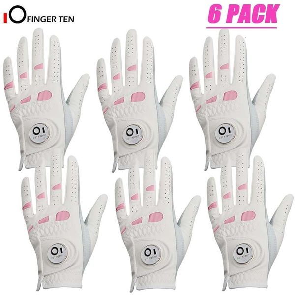 Sporthandschuhe, 6 Stück, Regengriff, Allwetter, Damen, Golf, Damen, linke Hand, rechte Hand, weicher Cabretta-Lederhandschuh mit Ballmarker für Damen 230629