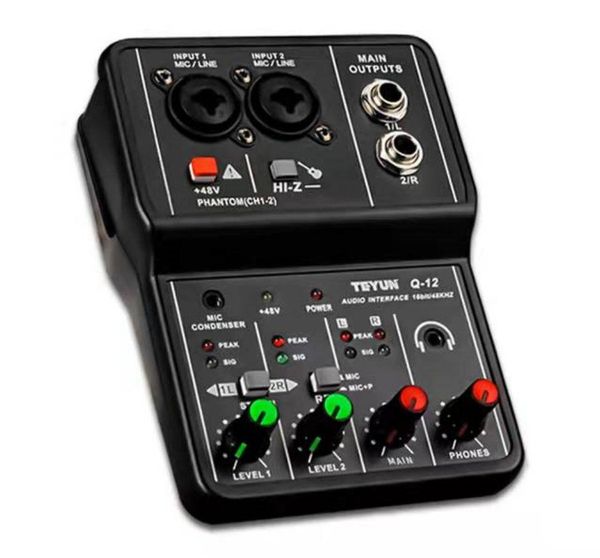 Mixer Teyun Q12 Scheda audio Scheda mixer audio Console Scrivania Interfaccia di sistema 4 canali 48 V Alimentazione stereo (spina americana)