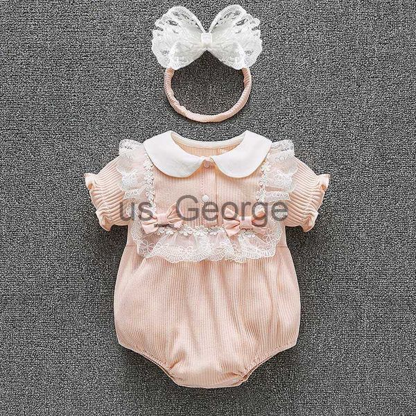 Giyim Setleri Yaz Kısa Kollu Yenidoğan Bebek Kız Tulum Prenses Dantel Kız Tulum Giysileri J230630