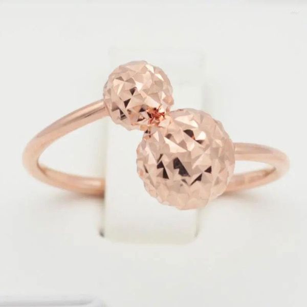 Cluster Rings 585 Purple Gold 14K Rose Creative Double Round Bead Engagement per le donne che aprono gioielli scintillanti dal design semplice
