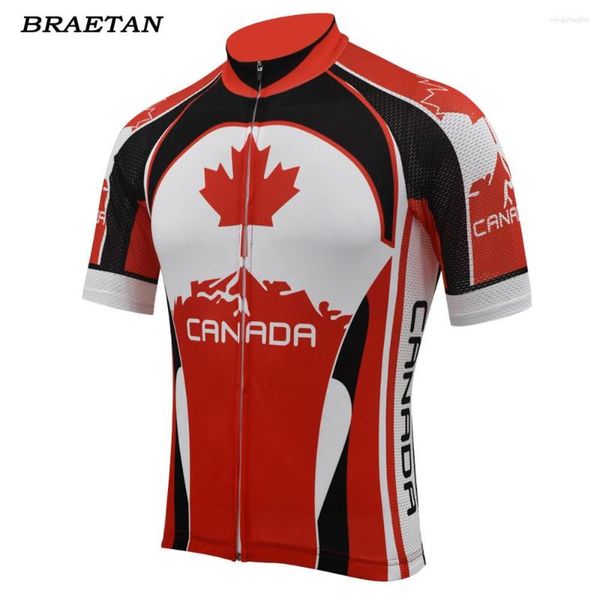 Rennjacken Kanada Radtrikot Herren Rot Schwarz Kurzarm Fahrradbekleidung Fahrradbekleidung ALUMINIO tragen