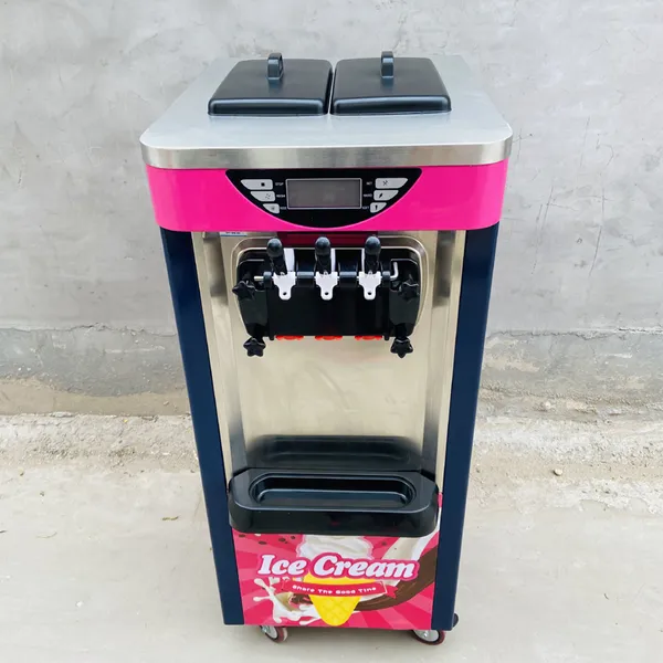 LINBOSS Macchina per gelato a colori per ristoranti Gelateria a tre teste con sistema di controllo digitale a ruote universali