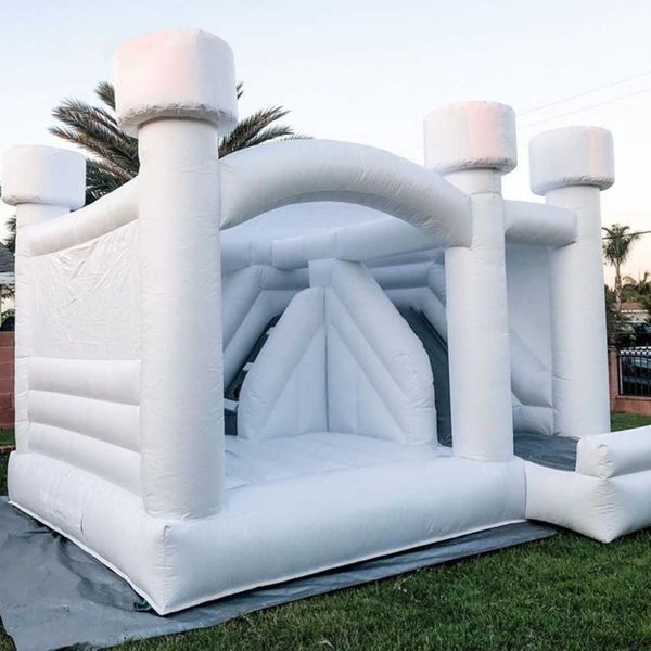 3,5 m bis 5 m langlebiges PVC-kommerzielles aufblasbares weißes Hüpfschloss mit Rutsche, kombiniertes Springhaus-Zelt, Hüpfburg-Jumper inklusive Luftgebläse für Spaß im Freien