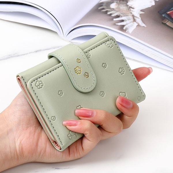 Fashion Ladies Short Wallet Cute Cat Claw Pattern Ladies Coin Purse Multi-card Card Holder Tri-fold Wallet Korean Cartoon Clutch