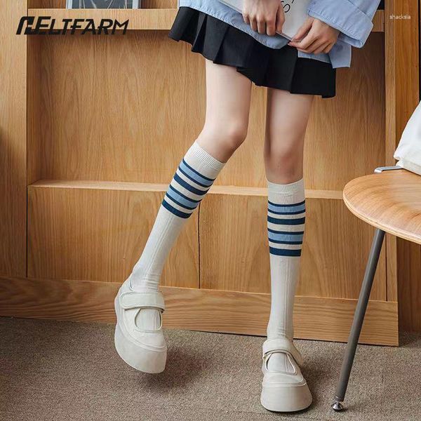 Meias femininas meias até o joelho listras coloridas longas finas verão para senhora meninas estudantes festa escolar meia confortável
