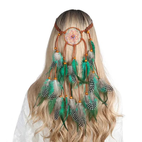 Molans Federbänder Zubehör Stirnband Hippie Mädchen Boho Gypsy Haarband Kopfschmuck Federschmuck Native Festliche Kopfbedeckung