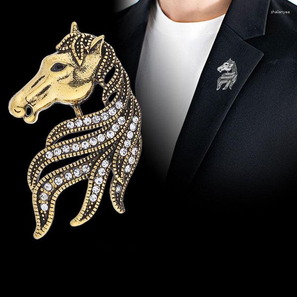 Broches retrô de alta qualidade cristal animal cavalo broche terno camisa masculina corsage lapela pino distintivo roupas para acessórios femininos