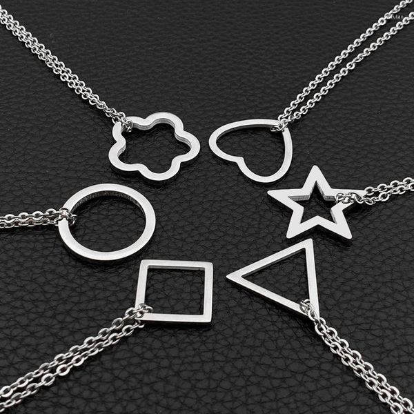 Anhänger Halsketten Einfache Quadratische Kreis Dreieck Geometrie Blume Halskette Edelstahl Frauen Herz Liebe Choker Amulett Schmuck