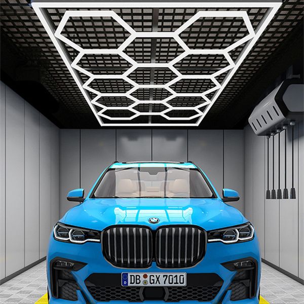 Luz de garagem LED hexagonal 120LM/W 672W 6500k Super brilhante para detalhamento de carro Luz LED de loja para armazém Oficina Ginásio Cave Cuidados com o carro Lavatório