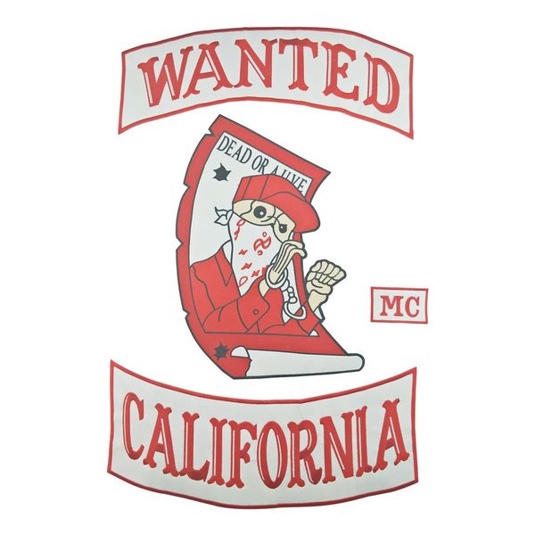 Wanted California Motorcycle Club Vest Outlaw Biker MC Jacke Punk großer Rücken Patch coolstes Eisen auf West Patch Shipp238g