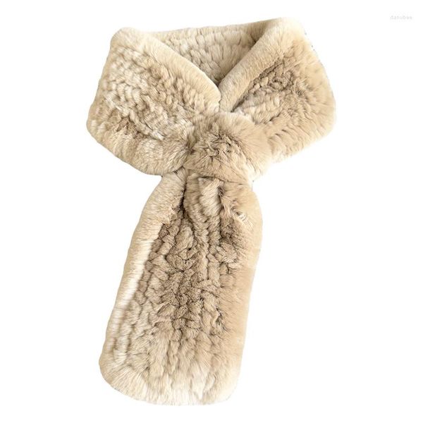 Cachecol tricotado à mão Real Rex Fur Cachecol Feminino Inverno Quente Senhora Macio Fofo Natural Lenço de pescoço